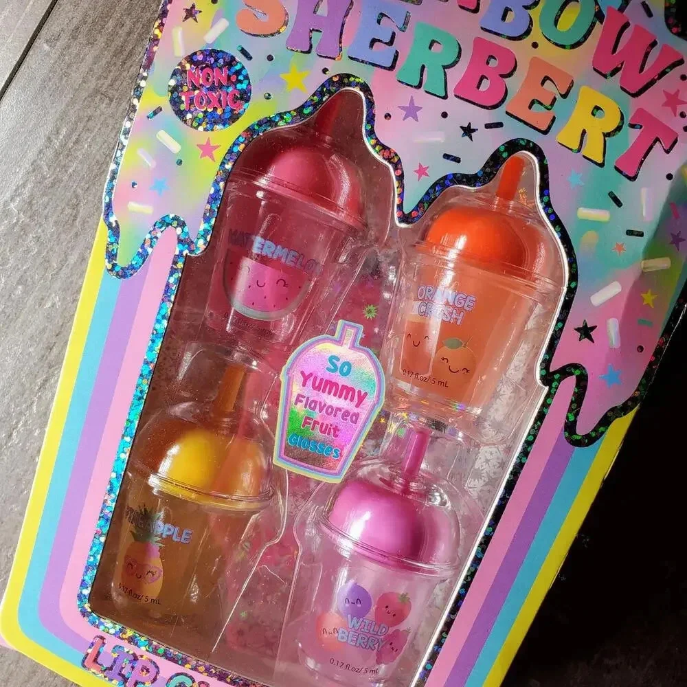NWT Danbar Global Rainbow Sherbert Lip Gloss Set Non Toxic Fruit Flavored